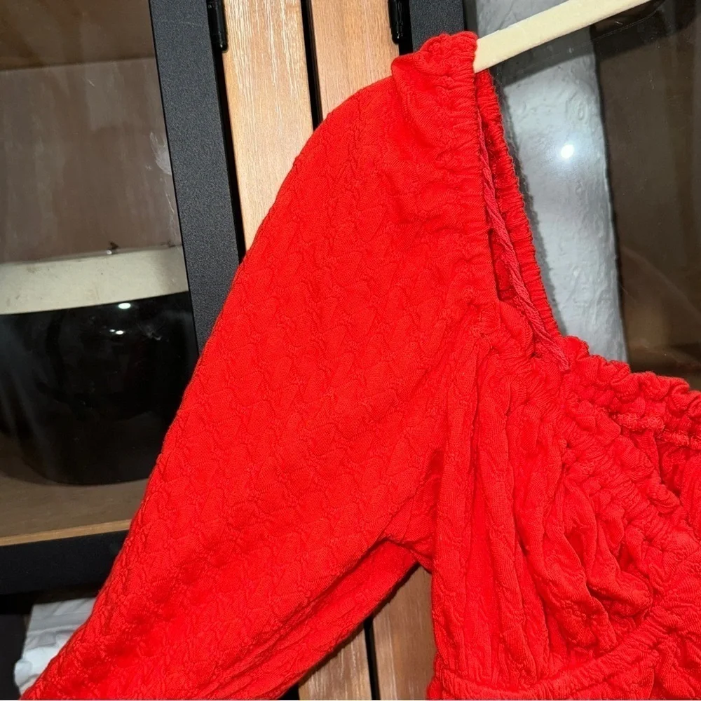 Free People ladybug top corset sweetheart long sleeve crop textured knit fire